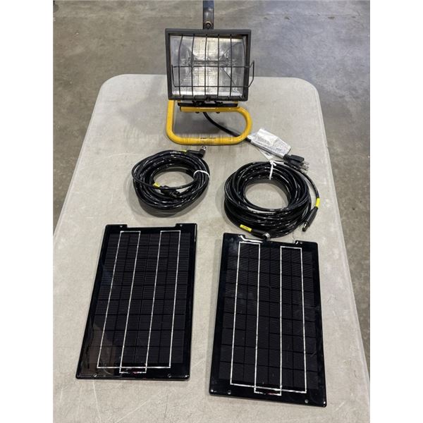 2 SOLAR PANELS AND WORK LIGHT