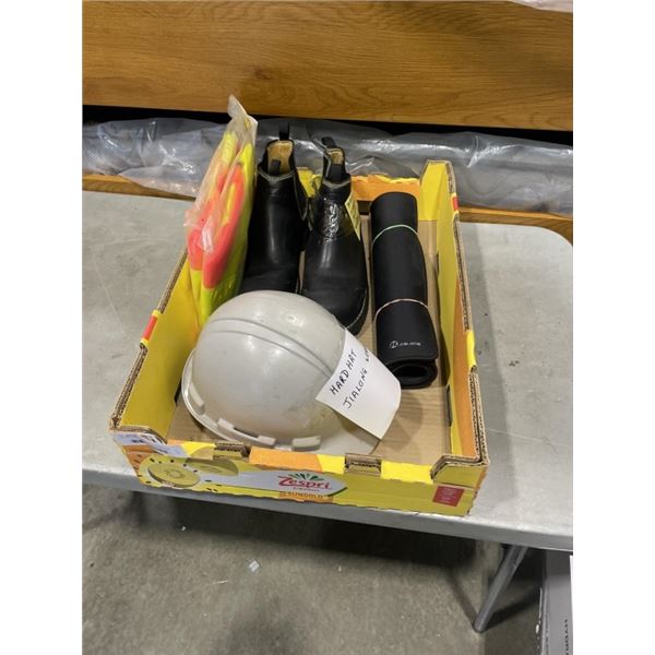 DAKOTA STEEL TOE 10.5 BOOTS, HARDHAT, AND SAFETY VEST