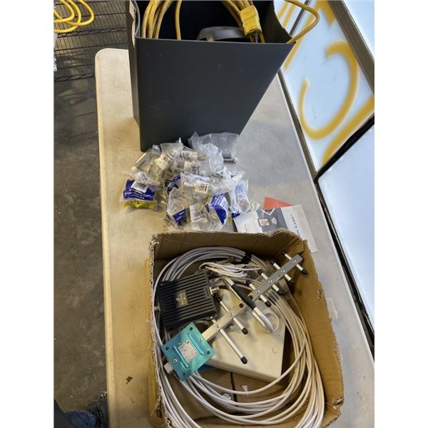 BACKWATER DRAIN WITH PAPER SHREDDER, BOX OF DOOR STOPPERS AND ANTENNA