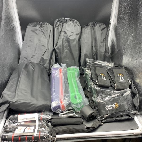 FIVE NEW HEAVY DUTY RESISTANCE BAND SETS AND SIX PAIRS OF EXERCISE ANKLETS RETAIL $180