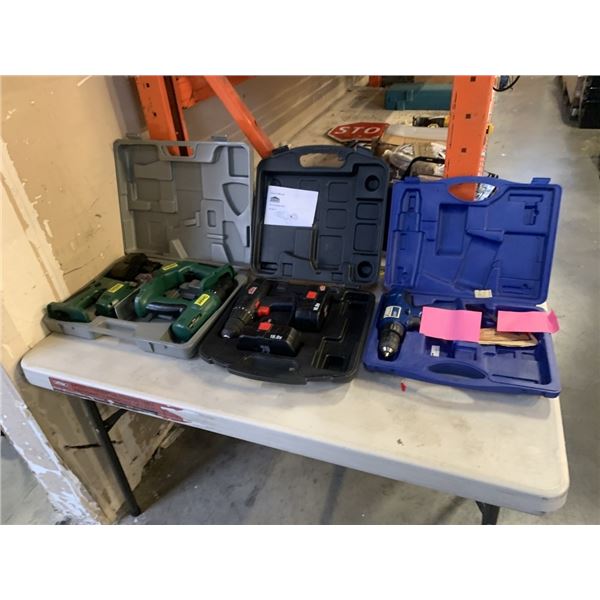 CLEVELAND 3PC POWER TOOL SET, JOBMATE DRILL W/ EXTRA BATTERY, AND COMPANION DRILL ALL IN HARDCASES