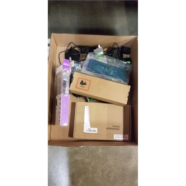 ASSORTED BELKIN CHARGERS, POWER CORDS, AND NEW LAPTOP BATTERIES