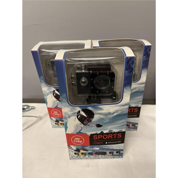 3 NEW HD SPORTS CAMERAS, 720P WATERPROOF