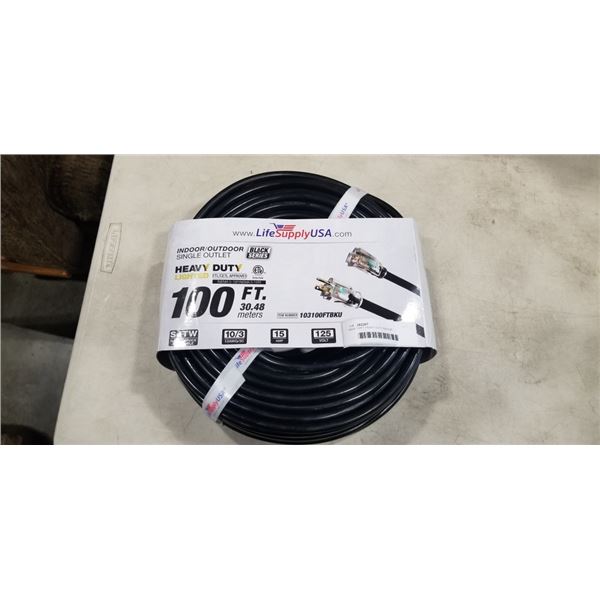 NEW 100FT HEAVY DUTY INDOOR OUTDOOR 3 WIRE EXTENSION CORD, BLACK 10AWG