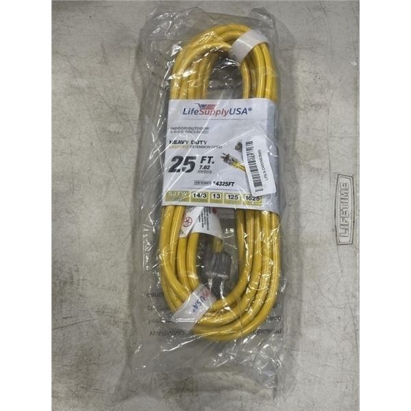 NEW 25FT HEAVY DUTY INDOOR OUTDOOR 3 WIRE EXTENSION CORD, YELLOW 14AWG