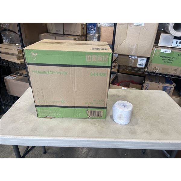 NEW CASE OF PREMIUM BATH TISSUE, WHITE 2PLY, 48 ROLLS 5OO SHEETS PER ROLL