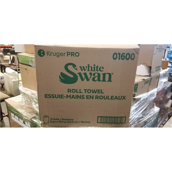 NEW CASE OF WHITE SWAN ROLL TOWEL, 8 INCH X 500FT, 12 ROLLS