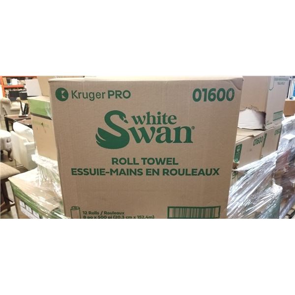 NEW CASE OF WHITE SWAN ROLL TOWEL, 8 INCH X 500FT, 12 ROLLS