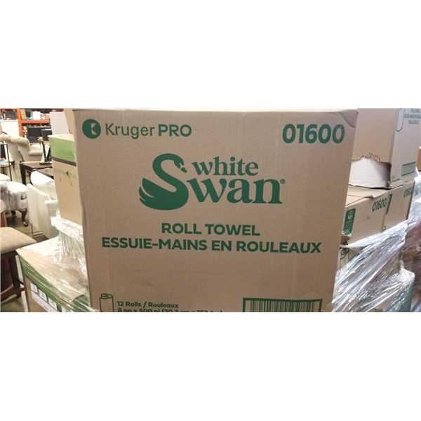 NEW CASE OF WHITE SWAN ROLL TOWEL, 8 INCH X 500FT, 12 ROLLS