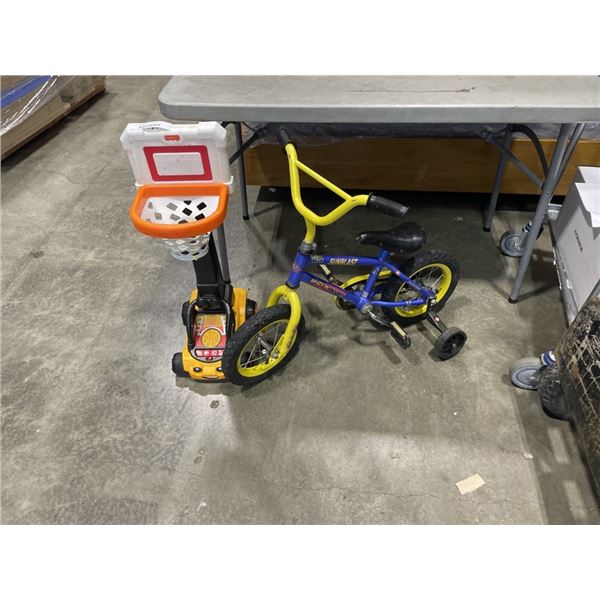 KIDS BASKETBALL HOOP AND CAR, AND BICYCLE