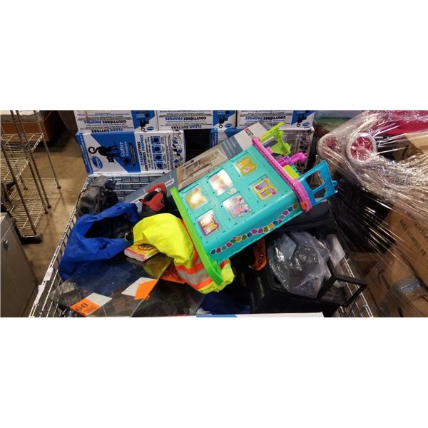 PALLET OF ASSORTED GOODS, CONTENTS OF REPOSESSSED VEHICLES, BIN NOT INCLUDED