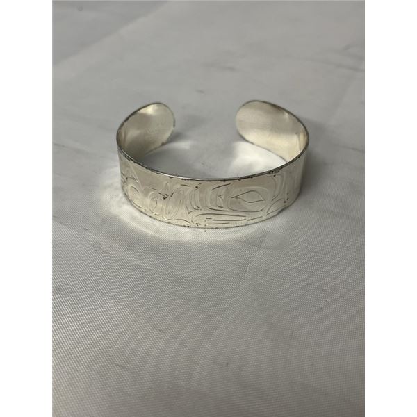 NATIVE NORTHWEST TSIMSHIAN SILVER OPEN CUFF BANGLE, TERRY STARR