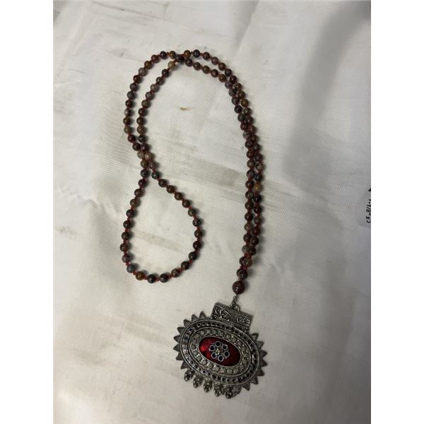 EXTRA LENGTH SEMI PRECIOUS STONE BEADS W/ PENDANT NECKLACE 35" LENGTH