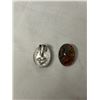 Image 1 : PAIR OF STERLING SILVER W/ LARGE AGATE STONE CLIP ON EARRINGS, MARKED SILVER IONA