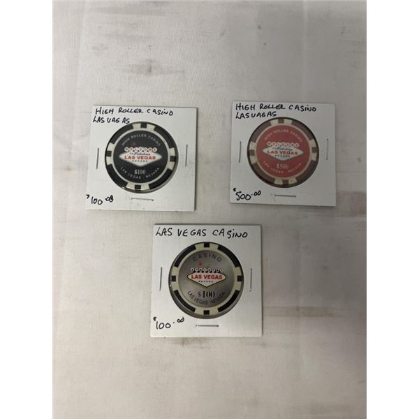 3 HIGH ROLLER CASINO TOKENS
