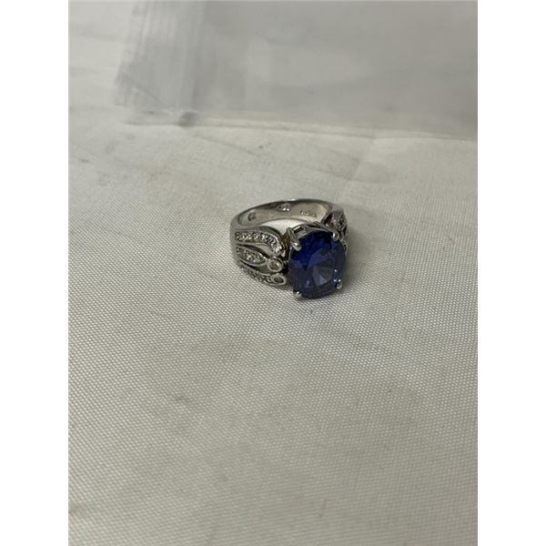 STERLING SILVER W/ PURPLE AND WHITE STONES RING, MARKED 925 CZ ADI CHINA SIZE 6