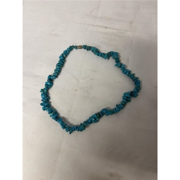 NATURAL BLUE TURQUOISE STONE NECKLACE CHOKER 15" LENGTH