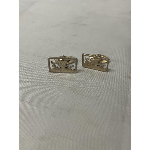 PAIR OF VINTAGE STERLING SILVER VIKINGS CUFFLINKS MARKED STERLING