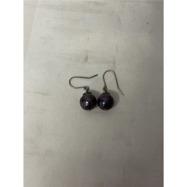 PAIR OF STERLING SILVER W/ LARGE GENUINE BLACK PEARL EARRINGS MARKED 925
