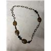 Image 1 : HEAVY METAL LINKS W/ AGATE STONES NECKLACE 31" LENGTH