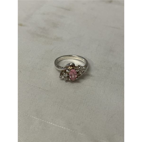STERLING SILVER W/ PINK AND WHITE CZ STONES RING, MARKED 925 5 NY