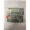 Image 1 : 2 - 1954 CANADIAN $1 BILLS - REGULAR PLUS ASTERICKS REPLACEMET BILL