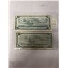 Image 2 : 2 - 1954 CANADIAN $1 BILLS - REGULAR PLUS ASTERICKS REPLACEMET BILL
