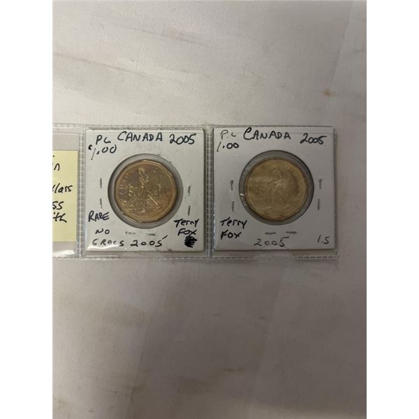 2005 CANADIAN TERRY FOX DOLLARS - RARE NO GRASS AND REGULAR W/ GRASS