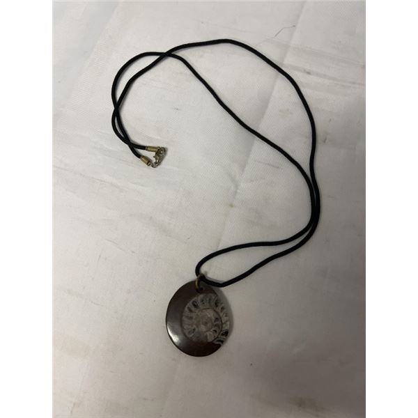 AMMONITE FOSSIL PENDANT W/ BLACK CORD NECKLACE