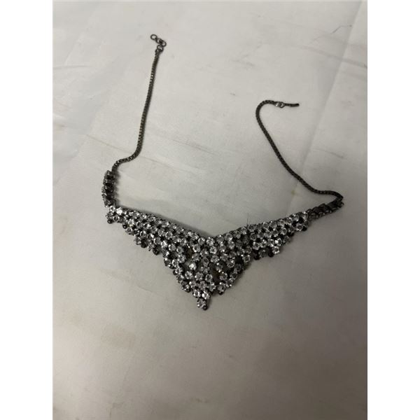 VINTAGE SILVER W/ CRYSTAL RHINESTONES CHOKER NECKLACE
