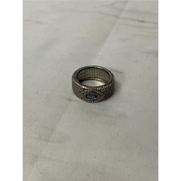 925 STERLING SILVER W/ BLUE SAPPHIRES AND TINY STONES RING MARKED 925 SIZE 8
