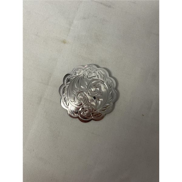 STERLING SILVER RHODIUM PLATED HAND ENGRAVED BROOCH MARKED ADENS STERLING
