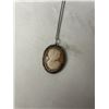 Image 2 : VINTAGE STERLING SILVER W/ HAND CARVED SHELL CAMEO PENDANT W/ CHAIN NECKLACE