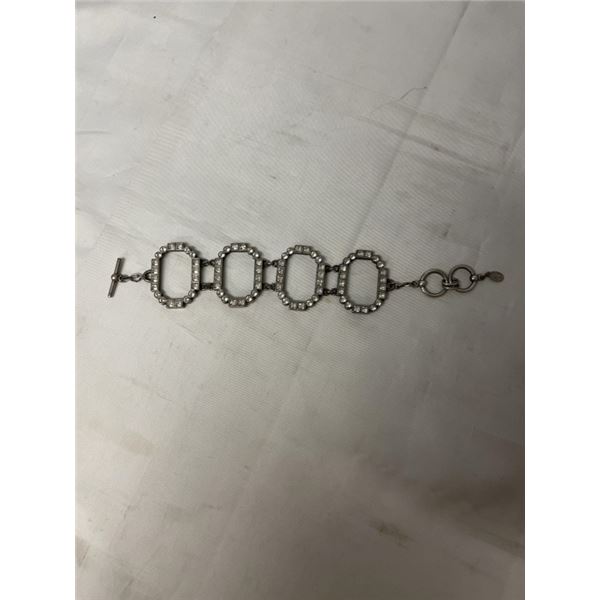 VINTAGE SILVER W/ BEZEL SET RHINESTONES BRACELET, MARKED MYKA