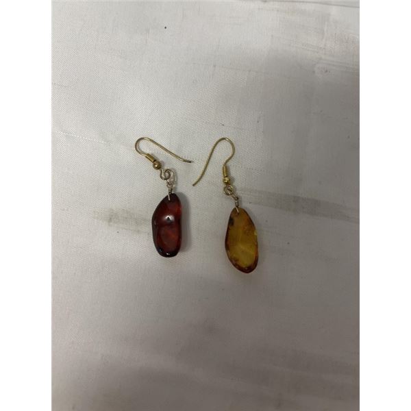 PAIR OF GOLD GENUINE BLATIC AMBER DANGLE EARRINGS