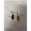 Image 1 : PAIR OF GOLD GENUINE BLATIC AMBER DANGLE EARRINGS