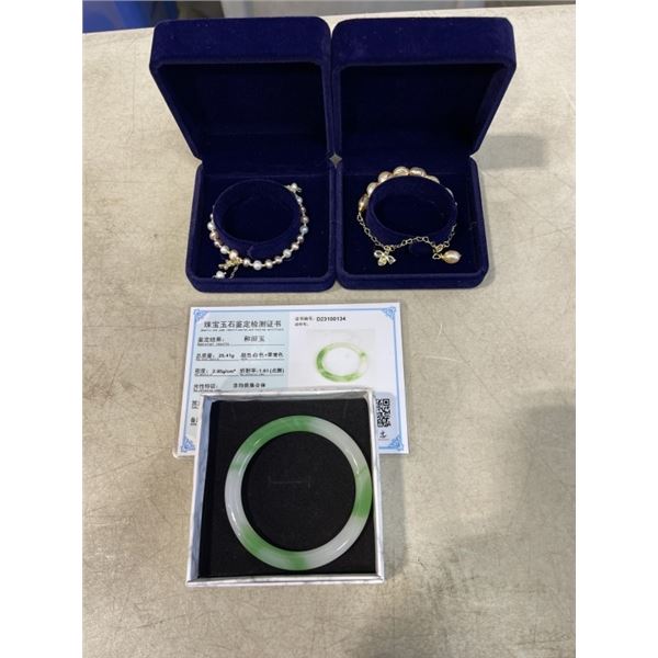 2 NEW PEARL BRACELETS AND AUTHENIC JADE BRACELET