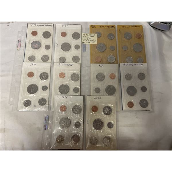 10 CANADIAN UNCIRCULATED COIN SETS 1970-1979 ALL YEARS