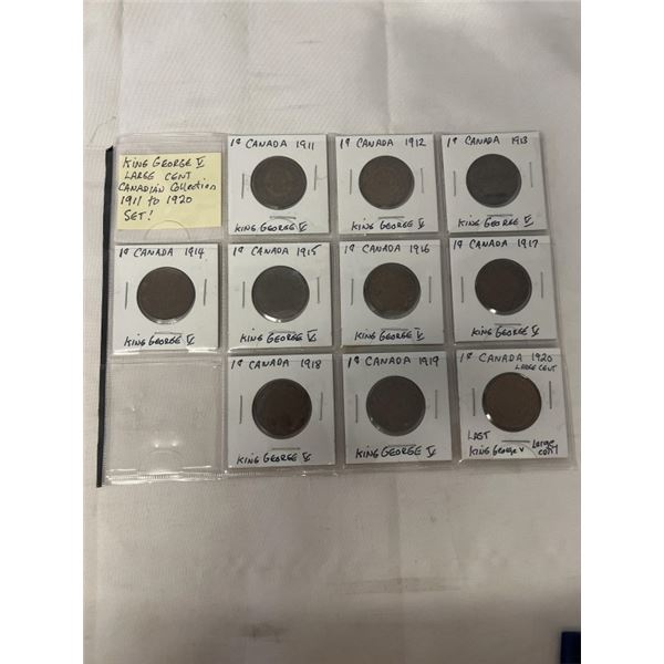 KING GEORGE V LAEGE CENT CANADIAN COLLECTION 1911-1920