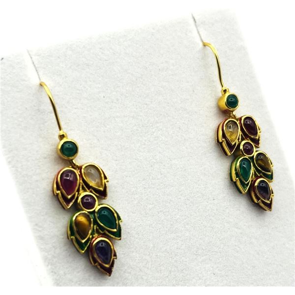 22KT GOLD PLATED STERLING SILVER NATURAL ENHANCED RUBY AND NATURAL GREEN ONYX (0.88CT) WITH NATURAL 