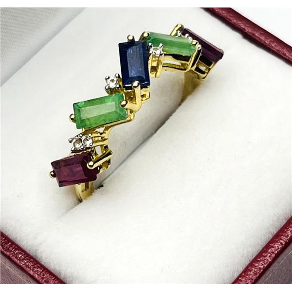 GOLD PLATED STERLING SILVER NATURAL EMERALD (0.55CT), NATURAL ENHANCED RUBY (0.85CT), NATURAL BLUE S