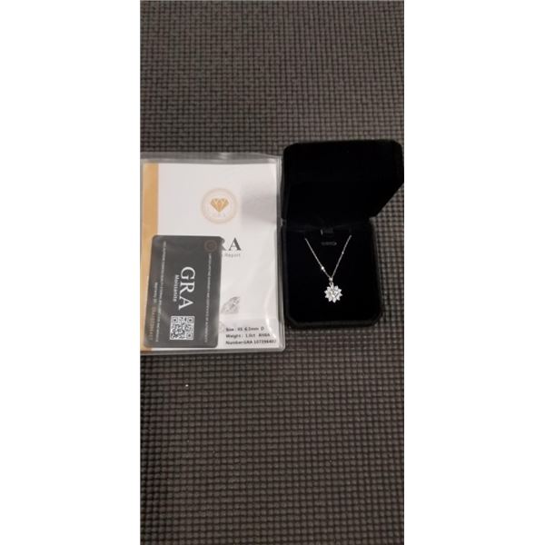 NEW S925 1.0CT MOISSANITE LAB DIAMOND SUNFLOWER NECKLACE, MOUNTED IN 925 STERLING SILVER W/ WHITE GO