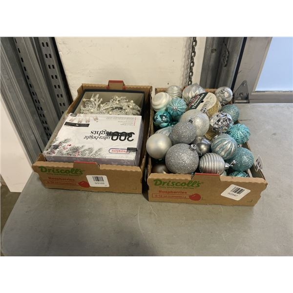 2 BOXES OF CHRISTMAS DECOR AND LIGHTS
