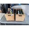 Image 1 : 2 WOOD WINE CRATES WITH ASSORTED CLEAN BOTTLES AND COLLECTIBLE TEQUILA BOTTLES