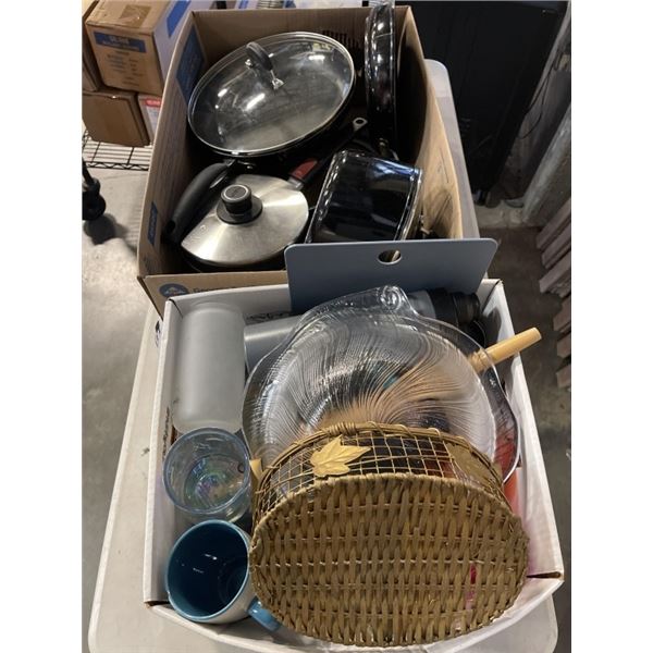 2 BOXES OF ASSORTED HOUSEHOLD AND KITCHEN ITEMS