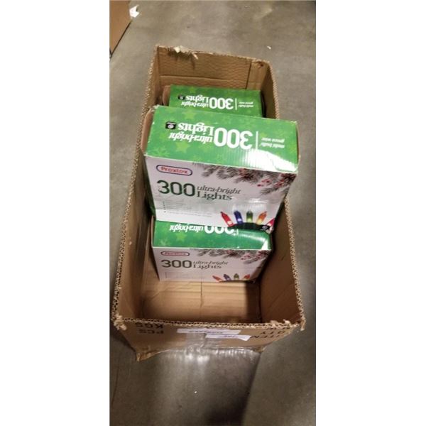 5 NEW PREXTEX 300 ULTRA BRIGHT LIGHTS CHRISTMAS LIGHT STRANDS, EACH BOX HAS 2 SETS OF 29FT STRANDS, 