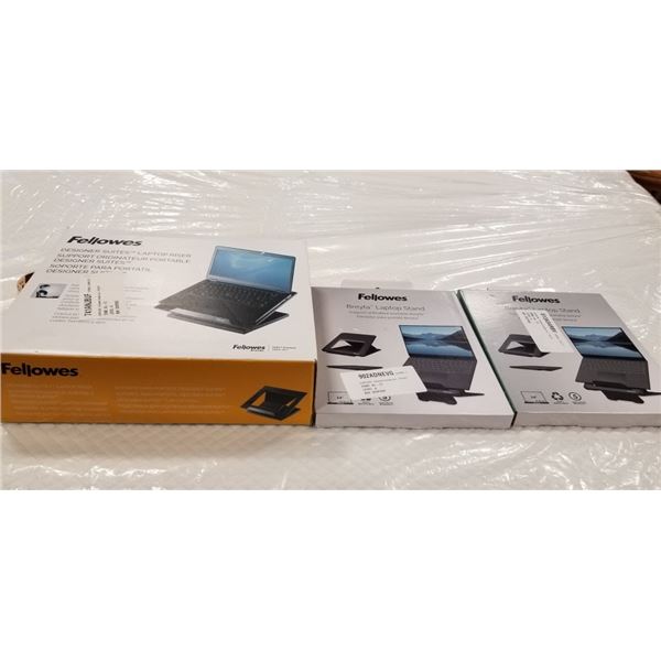 FELLOWES DESIGNER SUITES LAPTOP RISER AND 2 FELLOWES BREYTA LAPTOP STANDS