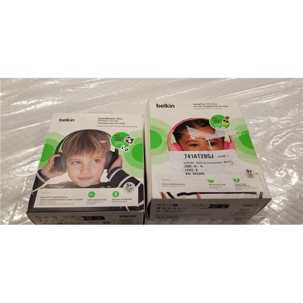 2 SETS OF BELKIN SOUNDFORM MINI WIRELESS ON EAR HEADPHONES FOR KIDS