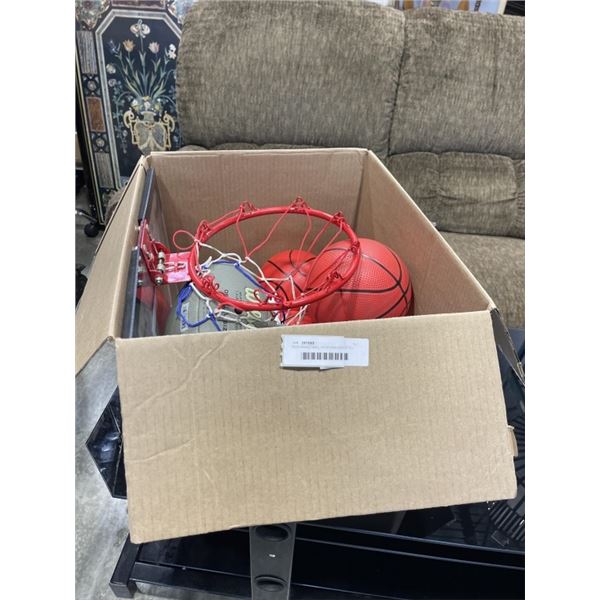 KIDS BASKETBALL HOOP AND ASSORTED BALLS