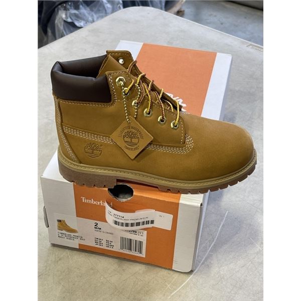 NEW TIMBERLAND PREMIUM 6 IN WATERPROOF BOOT WHEAT NUBUCK, SIZE 2 YOUTH